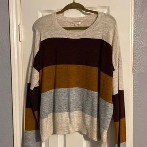 Andree by unit striped sweater. Cream, burgundy, orange, and grey. Size large.